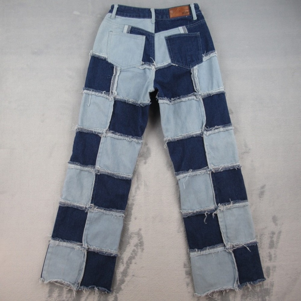 Nasty Gal Collection Patchwork Denim Jeans Blue Two Tone Raw Hem Size 8 3568 - Picture 8 of 12